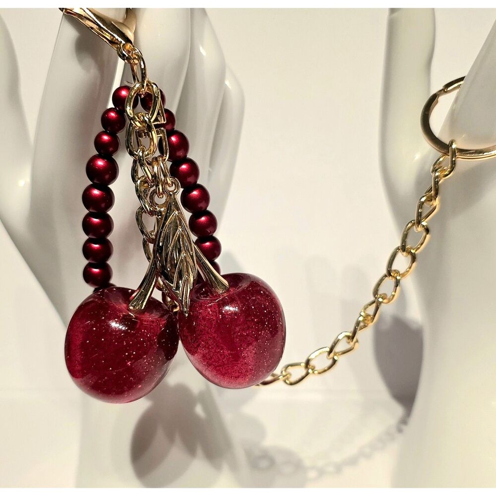 New Red Glitter Cherry Gold Purse Chain Extender Pearl Bag Charm